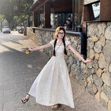 French Style Collar Wave Dot Small Flying Sleeve Dress Women Summer Waist A Word Skirt Gentle Style Temperament Holiday Dress
