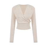 Tian Cuisine Study Club Tiansi V-Neck Knitted Shirt Thin Girl Autumn Pure Long Sleeve Chic Inside The Top Of The Blouse