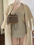 Change The Japanese Line Micro-Permeable Machine Island High-Collar Knitted Dress Female Senior Sense With Hot Girl To Close The Waist Skirt