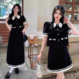 Large-Size Women's M-4XL French Doll-Collar Small Scented Dress Dress Women 2026 New Short-Sleeved Short Skirt Two-Set