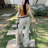 Old Money Latte Milk Tea Color Elastic Horn Low Waist Not Leg Thin Horn Trousers Jeans Jeans