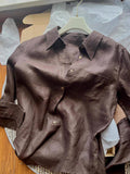 No D Recommendation! French Jin Guo Linen Brown Coffee Shirt Female Polo Collar Long Sleeve Commute Sunscreen Shirt Top