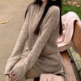 Girls Old Money Blossom Collection Loose Sweater Coat / Knitted Sweater Short Dress Set
