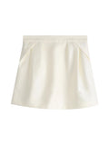 Paris Window_Small Short Skirt Tug-Of-Shape Solid Color / Lattice Half-Bike Pocket Design Commuter Style Skirt