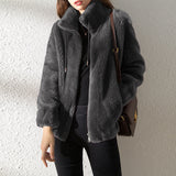 Women's Tide In Winter Plus Thick Double-Sided Velvet Collar To Keep Warm Women's Zip-Up Velvet Women