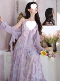 Suspension Dress Femininity High-End Purple Unique Beautiful Sling Skirt With Sunscreen Cardigan Two Sets