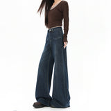 Vintage Micro-Horn Jeans Women Spring And Autumn High Waist Hanging Feeling Niche Front Pocket Elastic Broad Leg Trousers Trousers