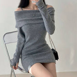 Korean Chic Autumn/Winter Small Sexnye Sling Clame Claming Dress Bag Of Knitted Dress