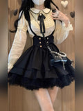 Large-Size College Wind Back Belt Bow Strap Girl Autumn And Winter Pure Want Sweet Doll Shirt Two Sets