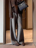 CHAO Class Recommended! Gray Wool Wide Leg Pants Women Autumn And Winter Warm Trousers Soft Woolen Trousers