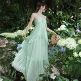 Design High-End Tea-Smelted French Chic Beauty Small Fragrant Seaside Holiday Mint Manbo Green Hanging Neck Dress