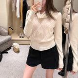 Taste Oni Inside The High Sense Of Wisdom All Wool Hollow Rhyme Collar Sweater Women's New Winter
