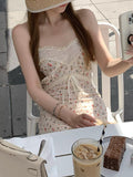 Warm Soft Fragrant Jade_ Fascinating Lace Bows Slanted Holiday Bosom Skirt / Floral Dress Dress Women's Summer