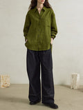 [Atonement] 100 Linen Green Loose Shirt Women Wear Long-Sleeved Shirt Inside And Outside