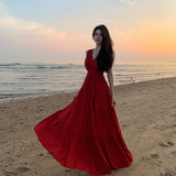 2025 French Tie With Hanging Neck Dress Female Seaside Vacation Beautiful Back Sexy Open Fork Showing Skinny Dress