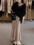You/ Small Proportion Of Rabbit Velvet Fishtail Knitted Half Skirt ~ Temperamental Delicate Girl Autumn Straight Half Dress Long