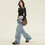 24Th Ootd! Exploding ~| Hand-Sewn Creased Retro Water Wash Low-Rise Jeans Loose No-Leg Trousers