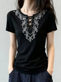 Spring And Summer Bohemian Short-Sleeved Female Round Collar Embroidery Design Thin Fabric Loose Holiday Style