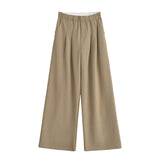 Vintage Splicing Waist Gray Broad-Legged Pants Women Autumn Loose Languid Leisure Sweats