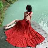 Sanya Seaside Photo Clothes Super Fairy Red Slings Beach Dress Thailand Wear Holiday Dress High Sense