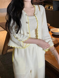 Sweet Dopamine Is A Golden Start! Spring Bright Wool Knitwear Set Yellow Cardigan