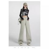 1606 Anola Red And Broad Leg Leisure Women's Spring And Autumn 2025 New High- Waisted Rally Straight Tight Trousers