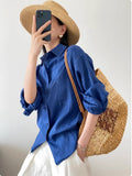 French Klein Blue Linen Sunscreen Shirt Women's Spring And Summer Thin Languid High-Grade Cotton T-Shirt Jacket