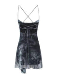 Pure-Want Hottie Cross-Dress Irregular Print Sling Dress Women Summer Wearing Thin Short Skirt