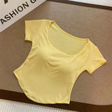 5020# People Cotton Short Sleeve Simple Style With Chest Pads Short-Sleeved Hottie Wearing Short-Sleeved T-Shirts Summer T-Shirts