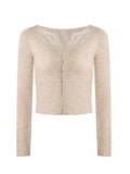 You/Ambience Fabric Fake Two Lace Splicing Knit Top Soft-Haired Sheep Wool V-Neck Knitted Shirt Girl