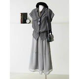 This Year's Popular Beautiful Loose Shirt Light Workplace Commute Wearing French Gray Short-Sleeved Shirt Shirt Women Summer