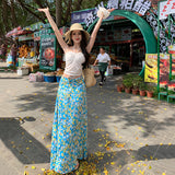 2025 Summer Seaside Resort Suit French Rope Smear Chest Vest Top Women Crushed Flower Skirt Two-Piece
