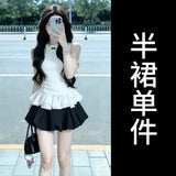Korean Gold Style Temperament Sleeveless Tuff Dress Sweet Casual Girl Tidly Dressed Half-Dress Skirt Two-Piece