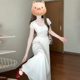French First Love Pure White Dress 2025 New Summer Small Man Temperament Is Beautiful Waist Dress Square Collar