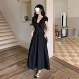 2026 New French Dress High-End Hepburn Wind Small Black Dress To Collect Waist Thin V Collar Black Dress Women Summer