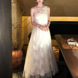 Light Luxury Net Yarn Sleeveless Three-Dimensional Flower Dress Or Blouse Half Dress Set
