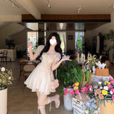 Blovelan White Tea And Wind Pure White Moonlight Temperament Scissor Fluffy Mesh Splicing Dress Princess Dress