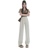 Suit Pants Women's Spring And Autumn Thin High Waist-Hanging Casual Gray Summer Narrow Version Of Drag Straight Broad Leg Sunscreen Pants