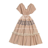 2025 National Style Holiday Dress Summer High-Waist Heavy Industry Embroidery Tang Su A Dress Dress Dress