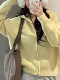 Korean Atmosphere Feels Autumn And Winter Wearing A Pink Sweater Wearing A Female Zipper Coat Hooded Knitted Open Shirt