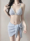 2026 New Bikini Women's Back Gathering Bra Sexy Striped Swimsuit Summer
