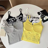 1029# People Cotton Trend Printing Sling Vest Women Autumn And Winter People Cotton Warm Bottoming Shirt With Breast Cushions