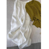 White Cotton Trousers Women's Summer Thin Women's Trousers High Waist Lint Slacks Linen Broad Leg Trousers Sunscreen