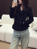 Autumn And Winter Wool Coarse Flowers Retro Waist Coat Showing Thin Hair Coat