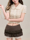 (French Holiday) Hollow And Obedient Knitted Cardigan Women's Short Sleeves