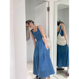 Blue Mist Love French Dress Women's Summer Niche Design Feel Waist Temperament Sling Dress Blue Dress