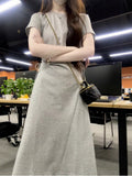2026 New French High-End Gray Dress Summer Women's Small Casual Temperament Waist Dress