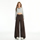 6605 New Coffee Color Retro Babes Split Jeans Women Straight Show Thin Loose Leg Trousers