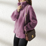 Women's Tide In Winter Plus Thick Double-Sided Velvet Collar To Keep Warm Women's Zip-Up Velvet Women