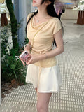Swing T2.0 Summer Trendy 100 Lysier Tiansi Temperament Short-Sleeved T-Shirt Inclined Shoulder Dress Woman